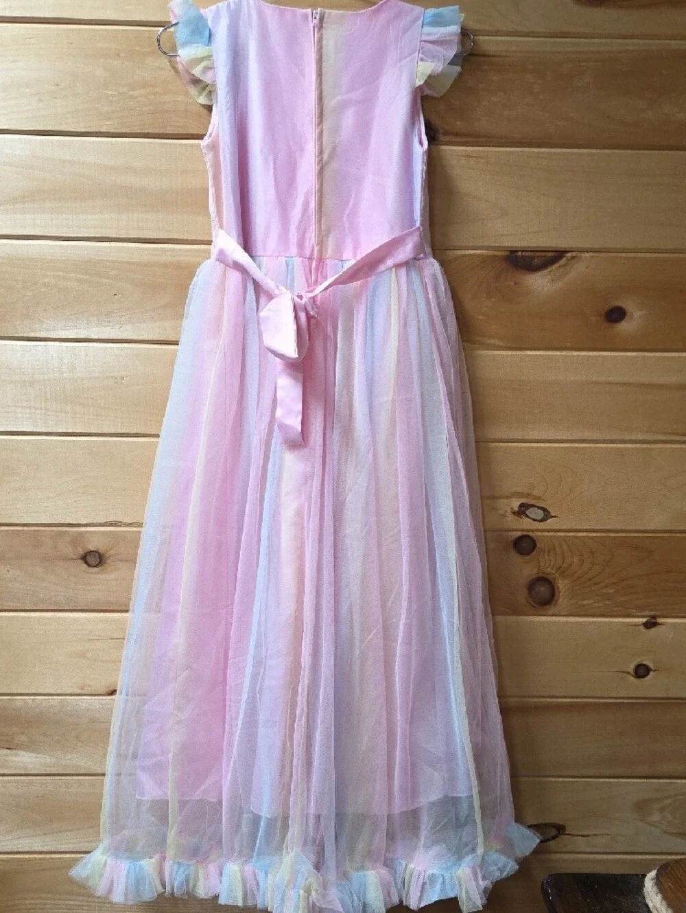 Girls' Pink Pastel Tulle Party Dress with Floral Applique